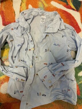 Carter's Pale Blue Short-Sleeve Button-Down Shirt with Car & City Print